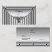 メタルルックホワイトシルバーエレガントプロファイル 名刺 (正面/裏面)