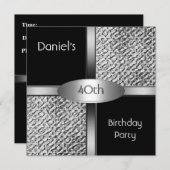 メタル白黒シルバー40歳の誕生日パーティーメンズ 招待状 (正面/裏面)