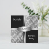 メタル白黒シルバー40歳の誕生日パーティーメンズ 招待状 (スタンド正面)