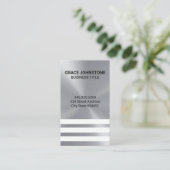 メタル背景の白ストライプ色 名刺 (スタンド正面)