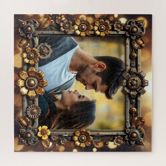 メタル花Steampunk写真パーソナライズされたSteampunk ジグソーパズル (横)