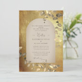 メタル金ゴールドとベージュのジオメトリック結婚リーフ 招待状 (スタンド正面)