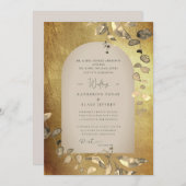メタル金ゴールドとベージュのジオメトリック結婚リーフ 招待状 (正面/裏面)