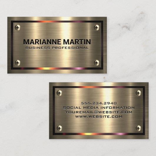 メタル金ゴールドブラシ |メタリック縁ど |ねじ 名刺 (正面/裏面)