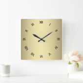 メタル金ゴールドルック（黒の数字） スクエア壁時計 (ホーム)