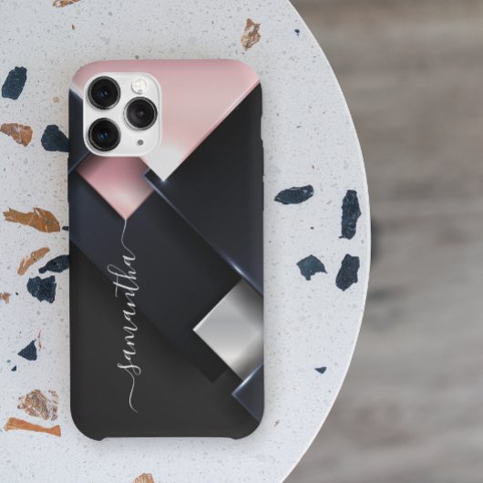 メタル3-Dモノグラムピンクブラックスクウェア Case-Mate iPhoneケース