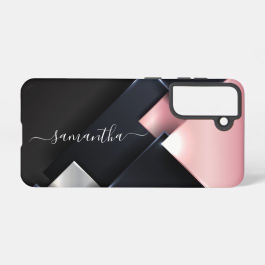 メタル3-Dモノグラムピンクブラックスクウェア SAMSUNG GALAXYケース (裏面横)