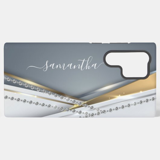 メタル3-Dルック書道金ゴールドモノグラムダイヤモンド SAMSUNG GALAXYケース (裏面横)