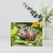 メタル ハリネズミ ガーデン オーナメント 休暇中 ポストカード (スタンド正面)
