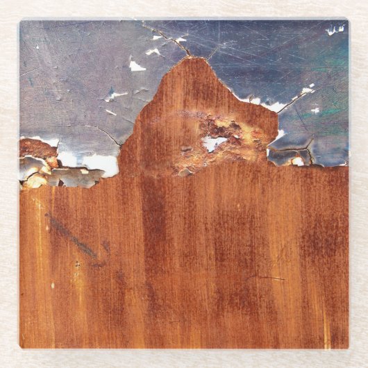 メタル：素朴ヴィンテージアイアンテクスチャ。 ガラスコースター (正面)