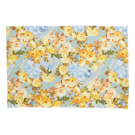 メダリオンとバラ 枕カバー (正面)