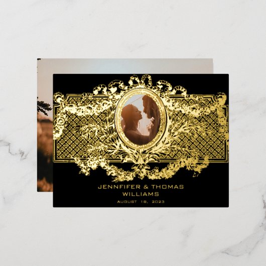 メダリオンエレガントフォトカスタムフレーム付きカード 箔シーズンポストカード (正面/裏面)