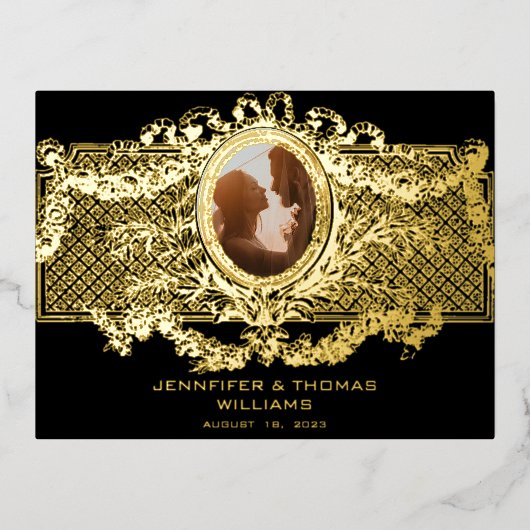 メダリオンエレガントフォトカスタムフレーム付きカード 箔シーズンポストカード (正面)