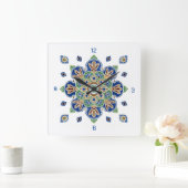 メダリオンカラフルデザイン付き時計 スクエア壁時計 (ホーム)