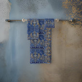 メダリオンズモティフズブルー金ゴールド銀ビクトリアン銀 バスタオルセット