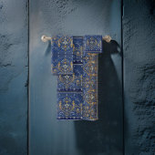 メダリオンズモティフズブルー金ゴールド銀ビクトリアン銀 バスタオルセット