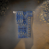 メダリオンズモティフズブルー金ゴールド銀ビクトリアン銀 バスタオルセット