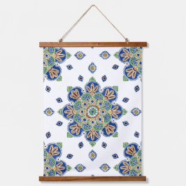 メダリオンデザイン付きウッドトップウォールタペストリー 吊り下げ型タペストリー