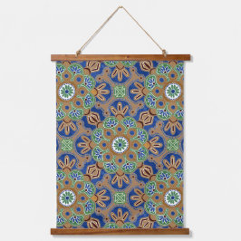 メダリオンデザイン付きウッドトップウォールタペストリー 吊り下げ型タペストリー