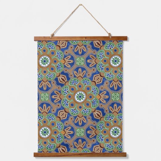 メダリオンデザイン付きウッドトップウォールタペストリー 吊り下げ型タペストリー (正面)