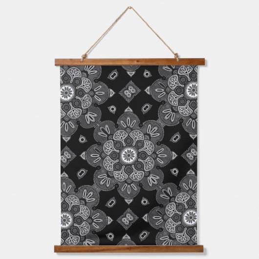 メダリオンデザイン付きウッドトップウォールタペストリー 吊り下げ型タペストリー (正面)