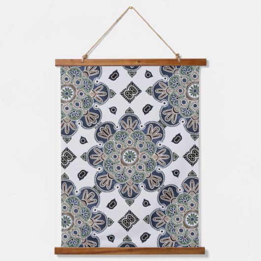 メダリオンデザイン付きウッドトップウォールタペストリー 吊り下げ型タペストリー (正面)