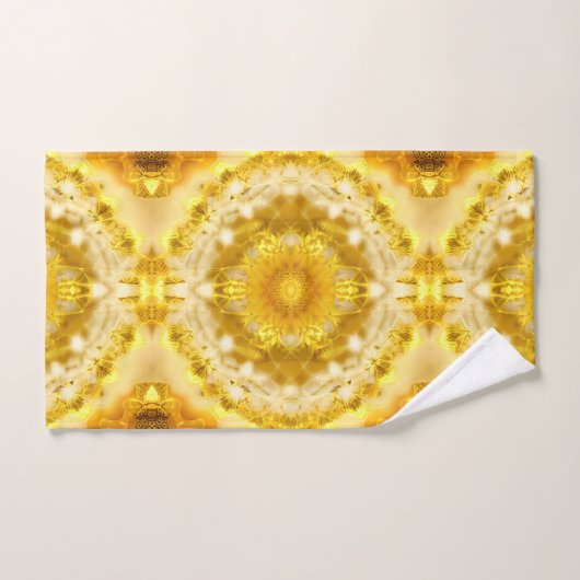 メダリオンパターンinマスタードイエローろうけつ染めパターン バスタオルセット (ハンドタオル)