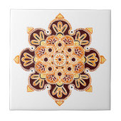 メダリオンブラウン、金ゴールド、オレンジのセラミックタイル タイル (正面)
