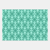 メダリオン日本のパターン、アクア。赤、黒/白 ラッピングペーパーシート (正面)