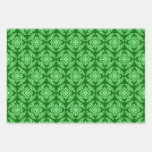 メダリオン日本のパターン、金ゴールド、グレー、緑 ラッピングペーパーシート (正面3)