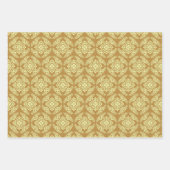 メダリオン日本のパターン、金ゴールド、グレー、緑 ラッピングペーパーシート (正面)