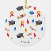 メダルと卒業式キャップ卒業クリスマス セラミックオーナメント (正面)