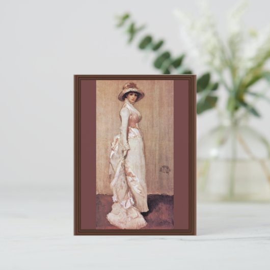 メックス嬢のピンクとグレーのポートレートの夜景画 ポストカード (スタンド正面)