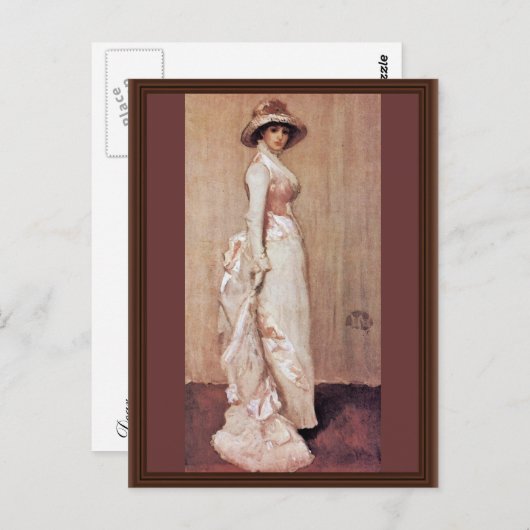 メックス嬢のピンクとグレーのポートレートの夜景画 ポストカード (正面/裏面)