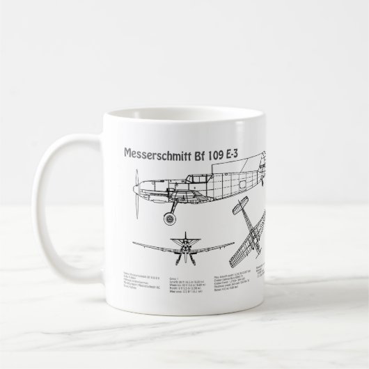メッサーシュミット Bf 109 - 航空機設計図 BD コーヒーマグカップ (左)