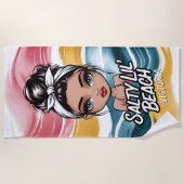 メッシーなオダンゴちゃんのビーチでのハチャメチャ塩っぽい個人的なネーム ビーチタオル (正面)