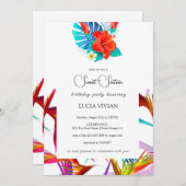 メッシーカラフルトロピカルフローラホワイトベーススウィート16 招待状 (正面/裏面)