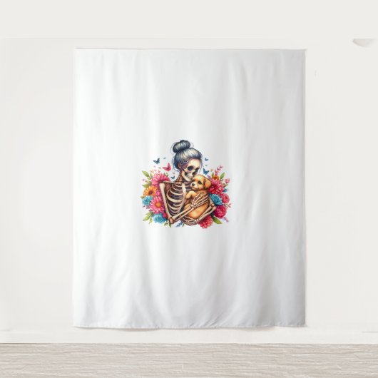 メッシーバンスケルトンかわいい子犬の愛犬家ハロウィーン タペストリー (正面)