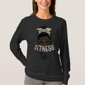 メッシーバンヘアフィットネスライフジムトレーナートレーニング Tシャツ
