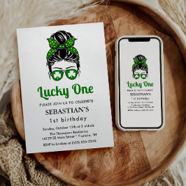 メッシーバンラッキーワンの誕生日の女の子 招待状