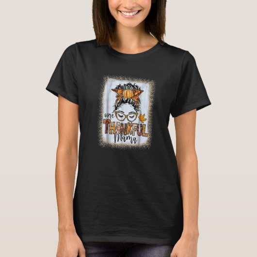 メッシーバンワンサンクフルママ秋秋サンクスギヴィ Tシャツ (正面)