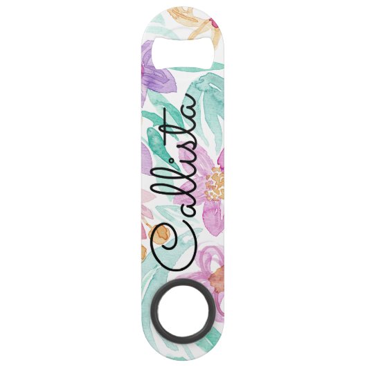 メッシーピンクオレンジフローラ水彩モノグラム スピード栓抜き (正面)