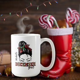 メッシーブンディセンジャーガールヒョウのプレイドタイポグラフィ コーヒーマグカップ