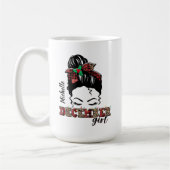 メッシーブンディセンジャーガールヒョウのプレイドタイポグラフィ コーヒーマグカップ (左)