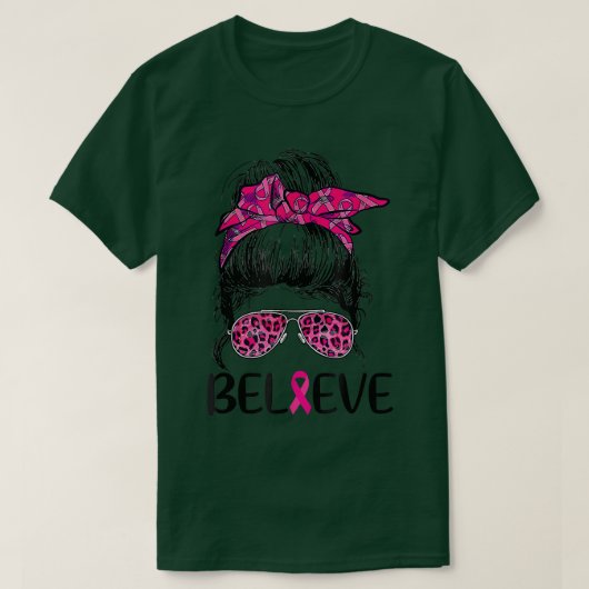メッシ信じーバンヒョウ乳がん認識度 Tシャツ (デザイン正面)