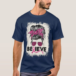 メッシ信じーパン乳がん認識度ピンクリブ Tシャツ