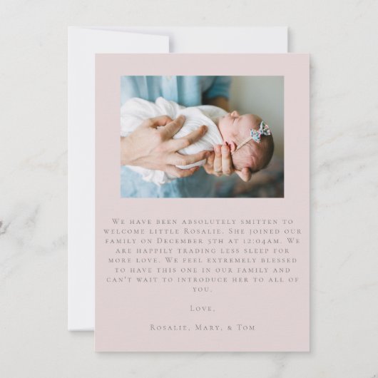 メッセシンプルージ付きの甘美な誕生告知 招待状 (裏面)