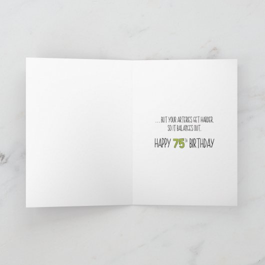 メッセージおもしろい75番目の誕生日 カード (内部)