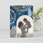 メッセージとシックなブルーメリークリスマスフォト シーズンカード (スタンド正面)