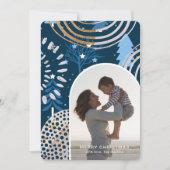 メッセージとシックなブルーメリークリスマスフォト シーズンカード (正面)